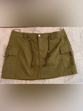 Olive Green Utility Skirt with Drawstring